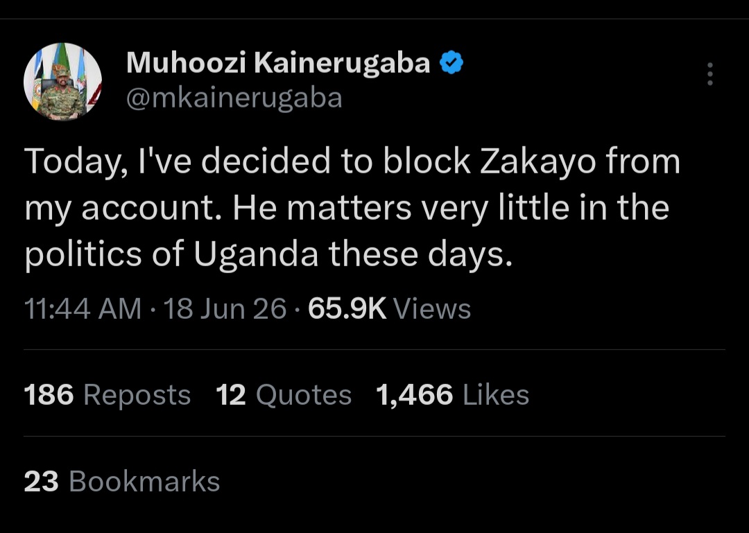 Muhoozi Blocks Bobi Wine on X After Exchange of Online Jabs